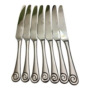 Robert Welch AMMONITE BRIGHT 7 Dinner Knives Solid Glossy Stainless FREE SHIP